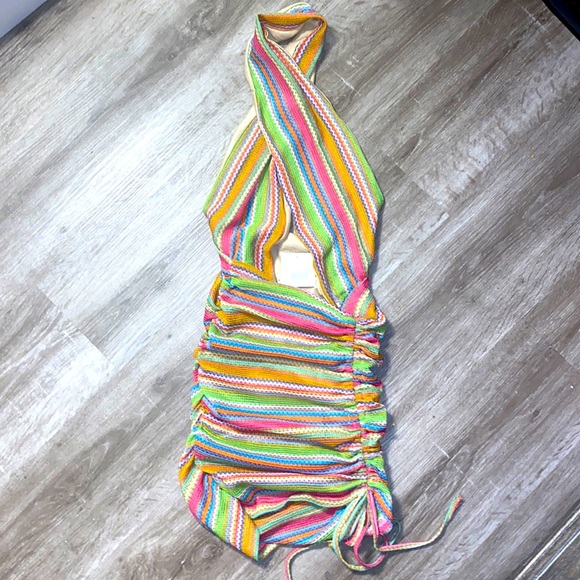 New Striped Halter Mini Dress - Picture 1 of 4